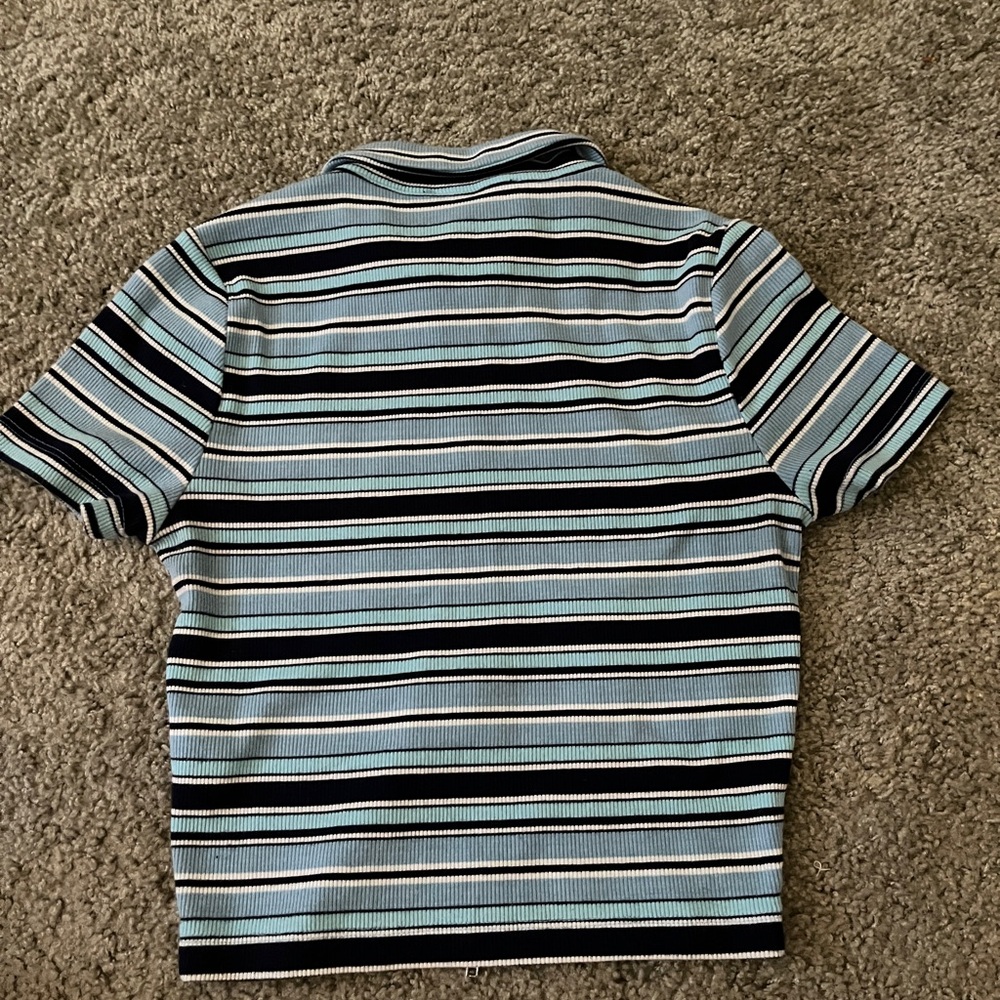 striped zip up crop top
